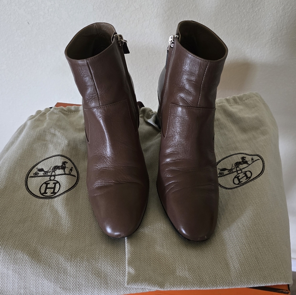 Hermes Brown Leather Ankle Boots